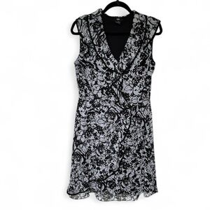 JBS Black and Gray Floral Midi Dress size 12 ruffled sleeveless dress